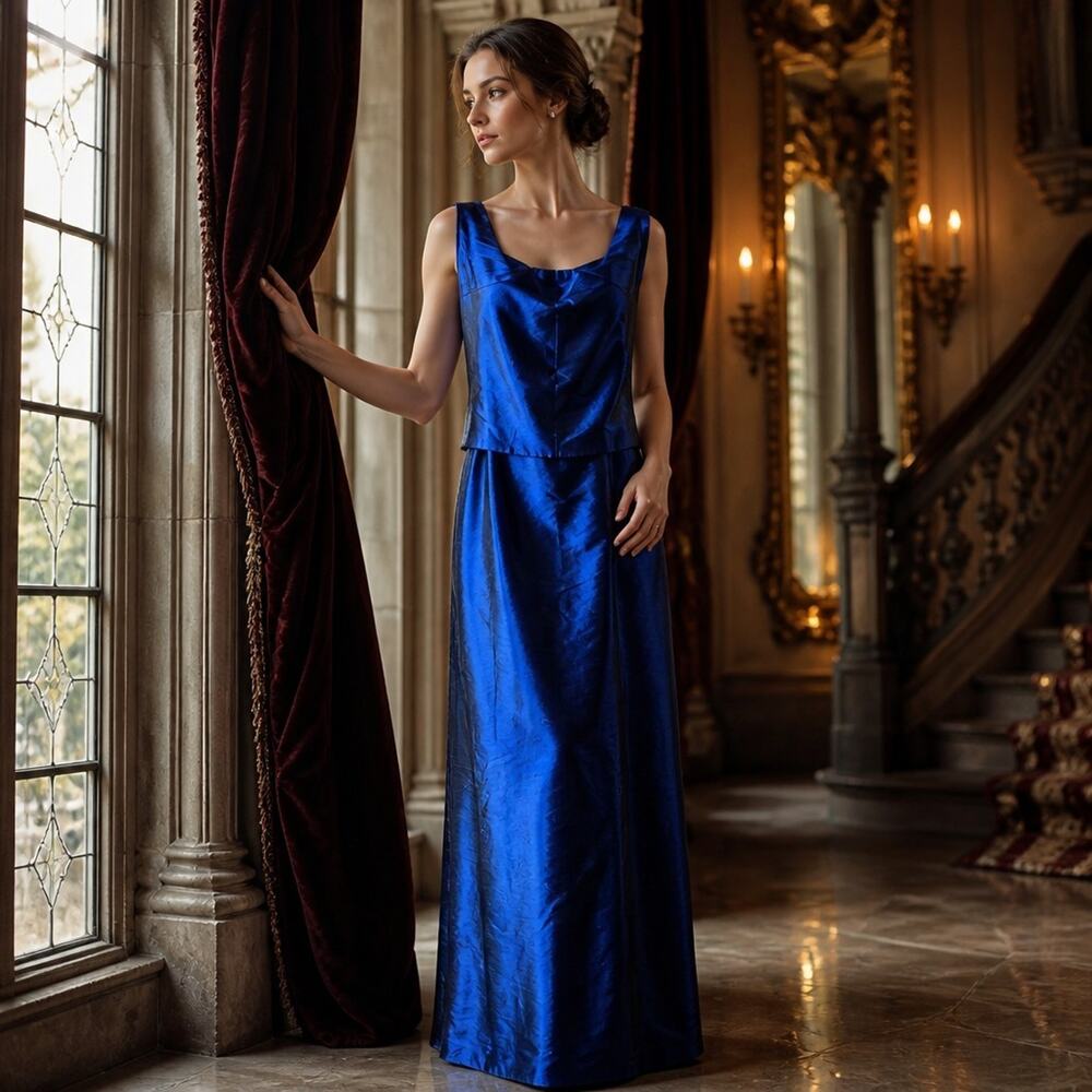 Cameron Blake Evening Gown Cocktail Shimmering Sapphire Royal Blue 18W Plus Size